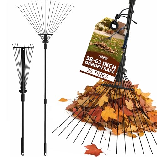 ZENO 25-Tine Adjustable Garden Rake – 31 to 67 Inch
