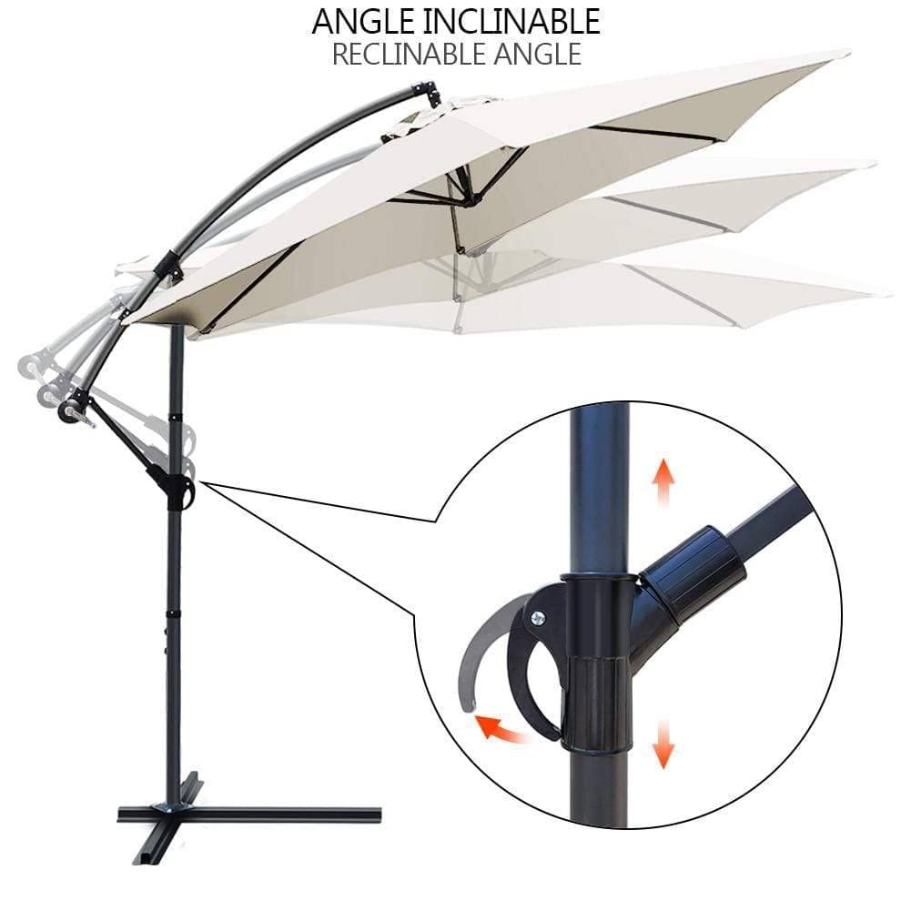 VOUNOT 3m Cantilever Garden Parasol, Banana Patio Umbrella with Crank Handle and Tilt for Outdoor Sun Shade, Beige