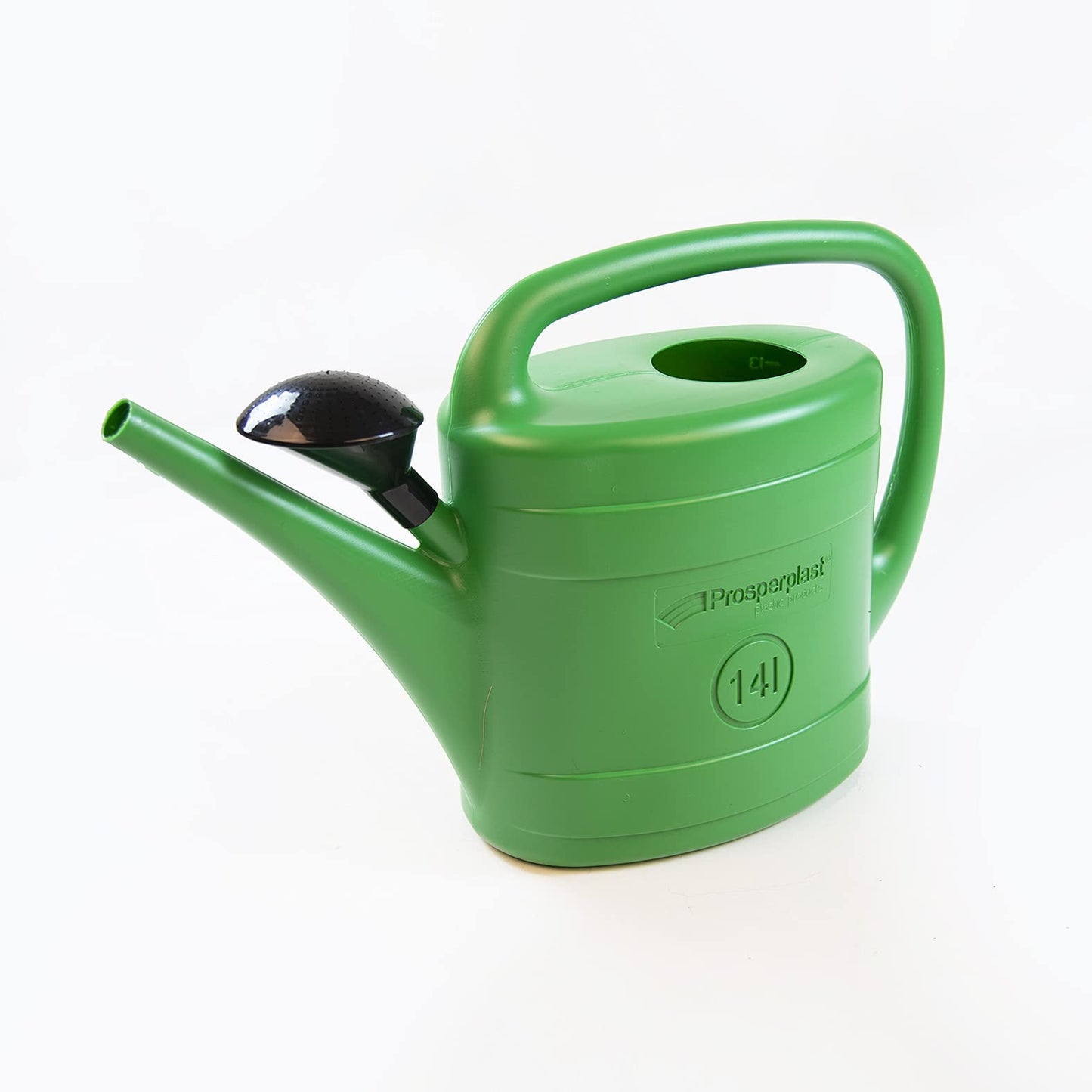 Prosperplast 14L Green Plastic Watering Can w/Black Rose Head For Veg Patches & Large Plants