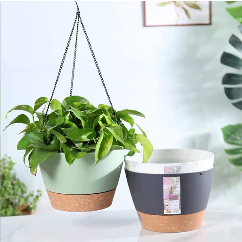 3 Pack Hanging Planters Set,8 Inch Indoor Outdoor Hanging Plant Pot Basket,Plant Flower Pot with Visible Water Level Tray Drainage Hole, Self Watering Planters Come with 3 Hooks for Garden Home