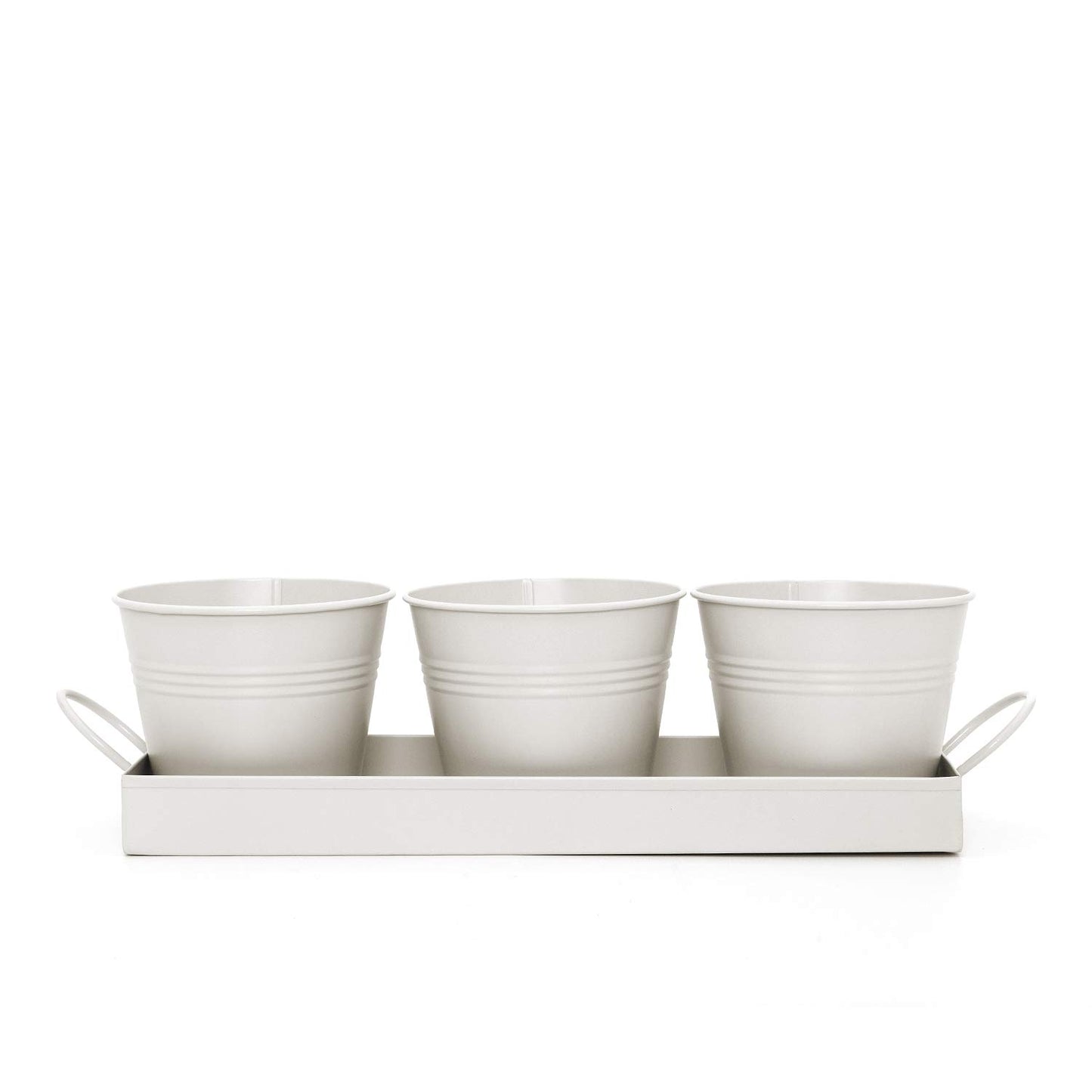 CKB LTD Set of 3 Metal Herb Plant Pots with Drip Tray Traditional Indoor Windowsill Coloured Planter Box for The Kitchen Grow Your Own Herbs for Cooking (Chalk White)