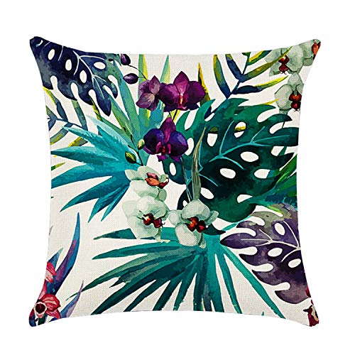 Cushion Covers 45 x 45 cm,Set of 4 pillow cover Cotton and Linen Pillow case Cushion Covers for Sofa garden bed couch cushions(Flower-7)