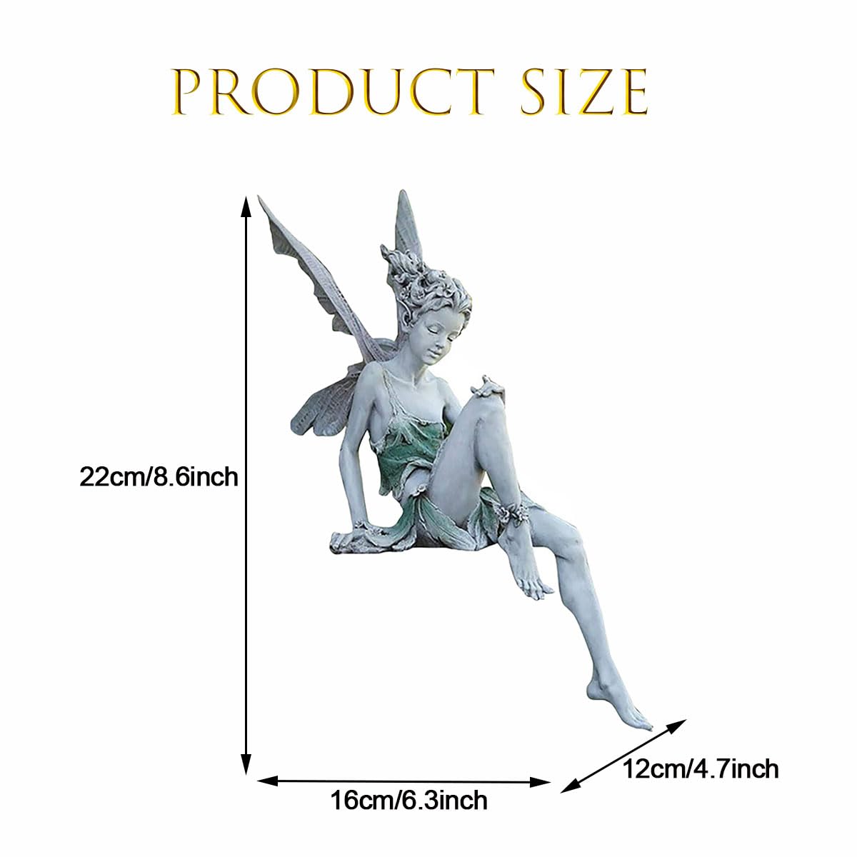 LSRVNM Fairy Garden Ornaments Outdoor 22cm Resin Sitting Fairy Statue Flower Fairy Figurine with Wings, Miniature Fairies Sculpture for Garden, Patio