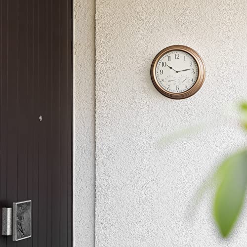 Navaris Waterproof Outdoor Clock - 30.5cm Large Outdoor Clock and Thermometer for Garden - Battery Operated Wall Clock with Temperature and Humidity