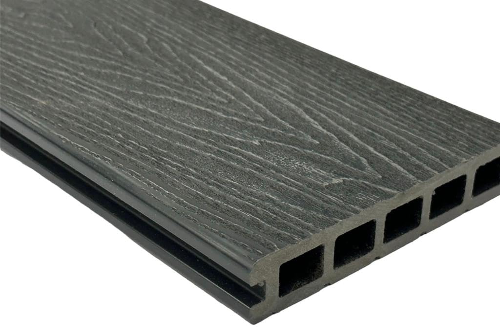Tuda Grass Direct | 3.6m Composite WPC Decking - Deep Embossed Woodgrain Plastic Boards | 8 Colours | All Fixings & Edgings Included | (4 sqm | 8 Boards, Grey)