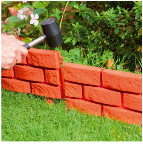 Pack of 8 Plastic Brick Effect Lawn Garden Grass Edging Skirting Border Picket Fence in 2 Colours For Great Garden Finish (Terracotta)