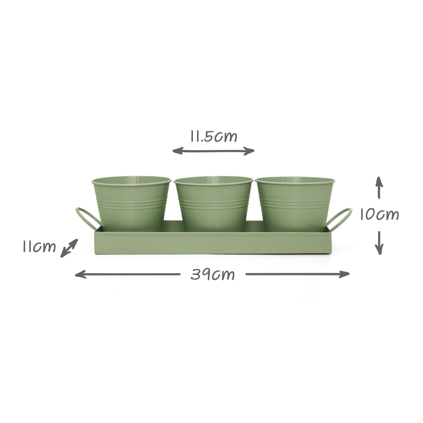 CKB LTD Set of 3 Metal Herb Plant Pots with Drip Tray Traditional Indoor Windowsill Coloured Planter Box for The Kitchen Grow Your Own Herbs for Cooking (Sage Green)