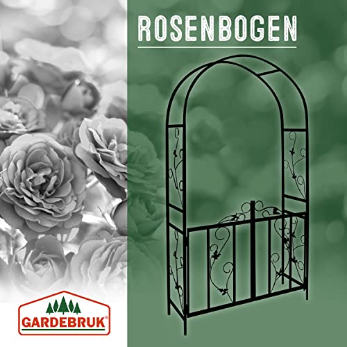 Gardebruk® Garden Arbour Decorative Arch for Roses, Climbing Plants Flowers Ivy Black Powder Coated Steel Metal With Lockable Gate 225x115cm Outdoor Events Wedding Party
