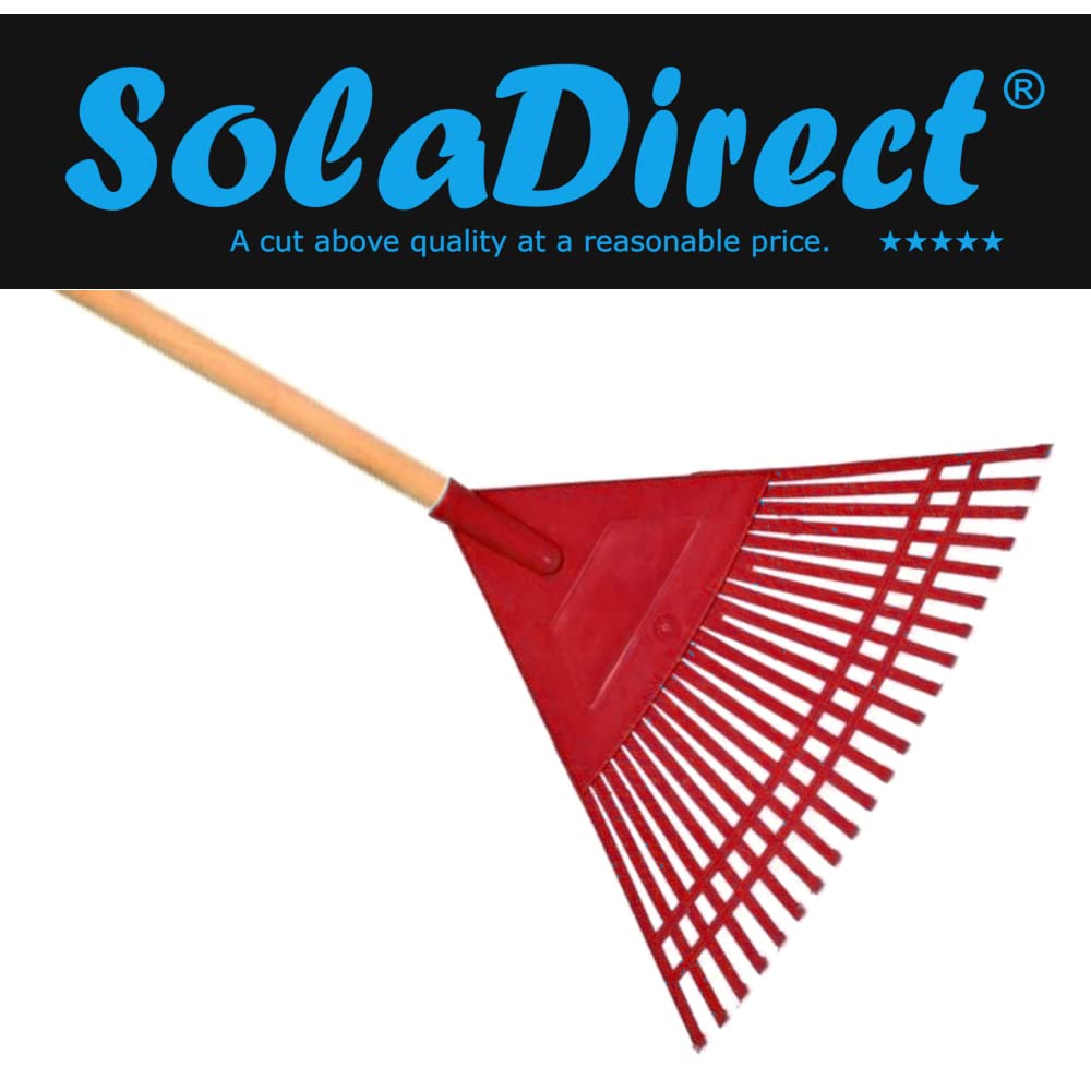 Garden Rake, 20-Tin Durable Plastic Rake for Gardening, 45 cm / 17.71" Wide, Lightweight with a Wooden Handle, Ideal Lawn Rake for Gardeners to Clean Up Loose Debris, Dead Leaves, Grass Cuttings, Moss