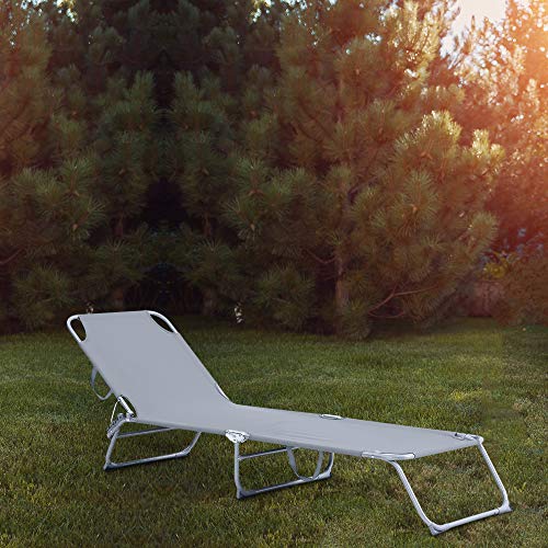 LIVIVO Foldable Sun Lounger with Adjustable Back and Leg Rests – Relax in Comfort and Style – Folding Lightweight Frame (Grey)