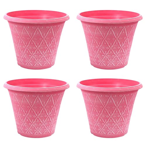 Fyne-Finds 30cm Pink Round Plastic Planters Set of 4