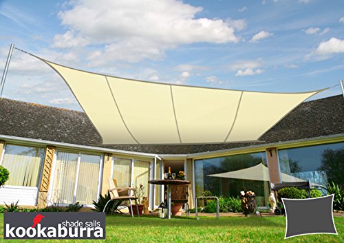 Kookaburra 4m x 3m Rectangle Water Resistant Garden Patio Sun Shade Sail Canopy 96.5% UV Block with Free Rope (Ivory)