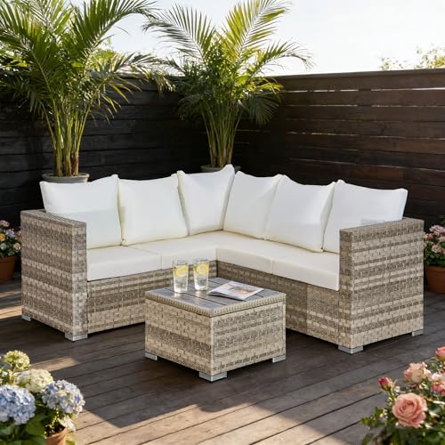 AOUXIN 5 Seater Rattan Corner Sofa Set – Beige