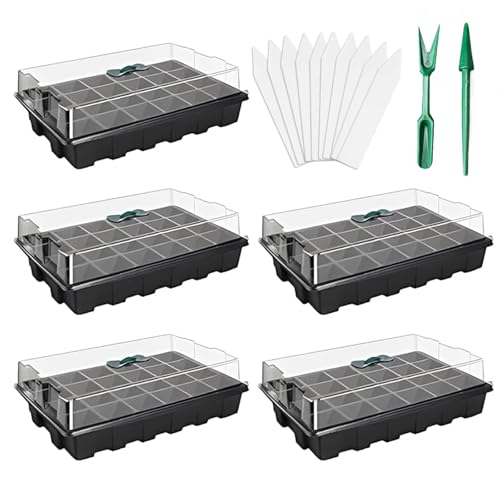 Richaa 5 Pack 120 Cell Seed Propagator Trays with Lids