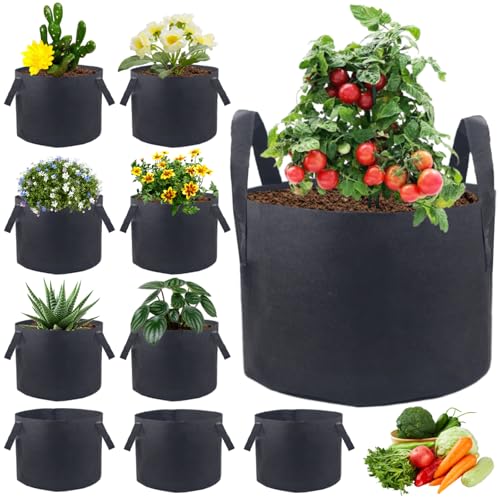 10 Pack 10 Gallon Fabric Grow Bags with Handles