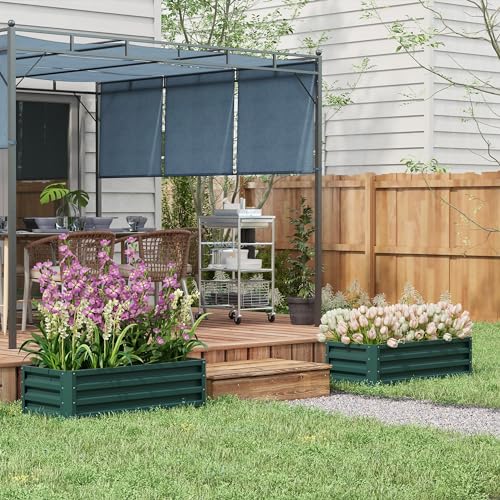 Outsunny Steel Raised Beds for Garden Set of 2, Outdoor Elevated Planter Box, Easy-to-assemble, for Growing Flowers, Herbs and Vegetables, Green