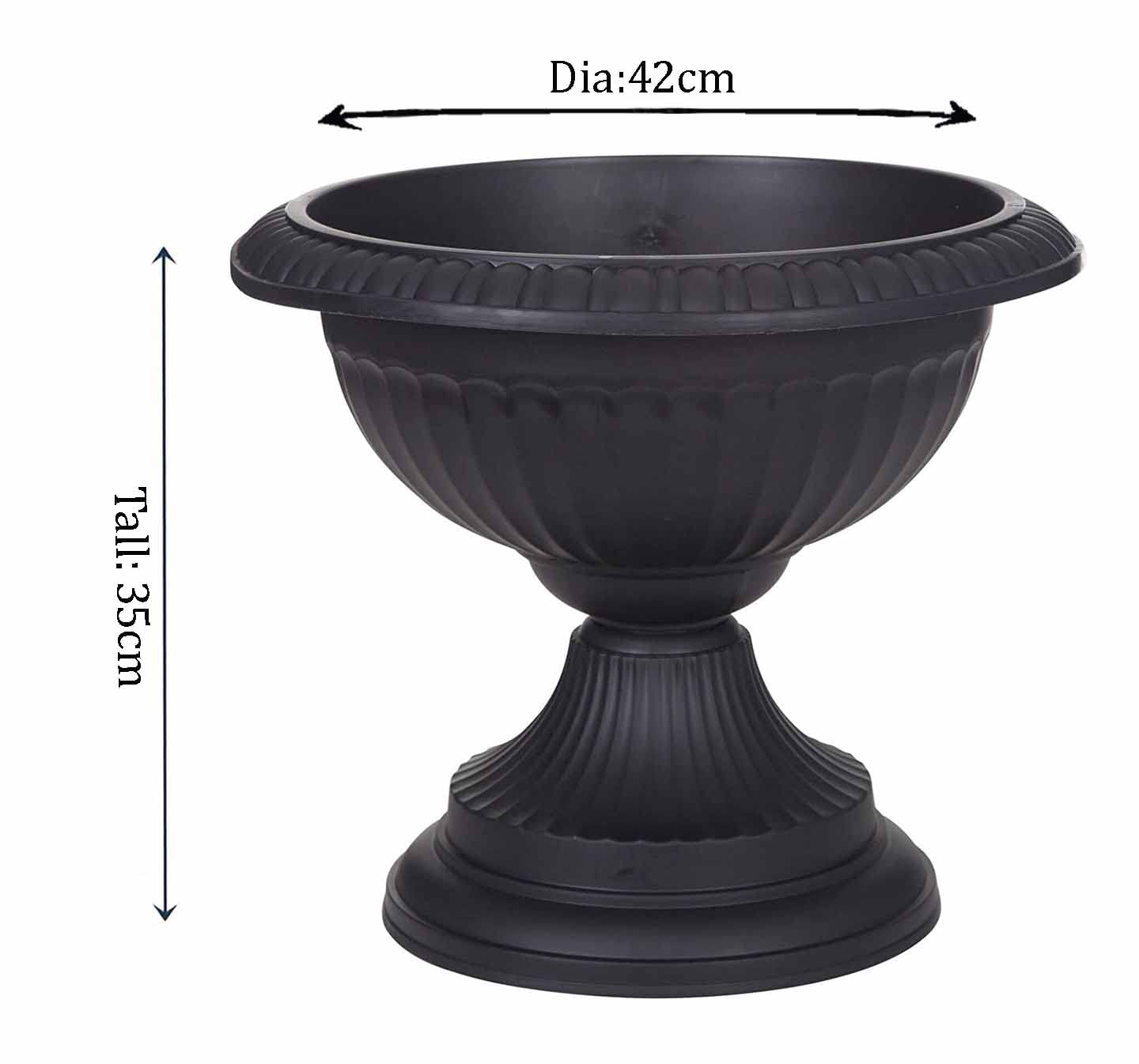 HOMION Round Classic Urn Grecian Plastic Planter Decorative Wedding Flower Pot Home Garden Porch Front Door Indoor & Outdoor 2x (Black)