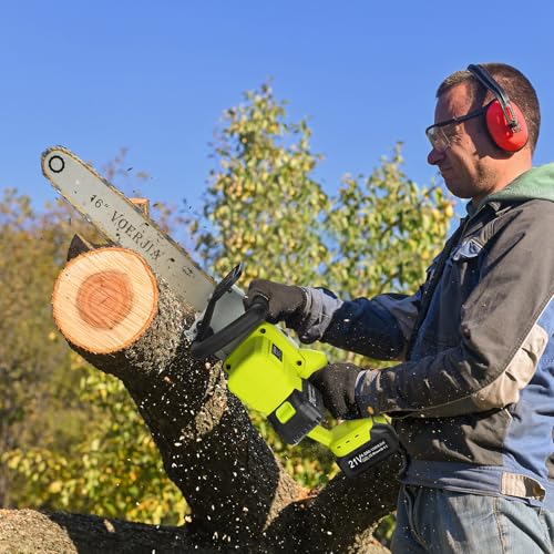 VOERJIA 16 Inch Brushless Cordless Chainsaw, Battery Chainsaw with 4 * 4000mAh Battery, 2200W Powerful Electric Chainsaws with Automatic Chain Lubricationr for Chopping logs and Cutting Trees