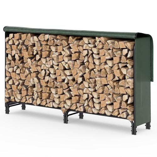 VOUNOT Metal Firewood Log Rack with Waterproof Cover