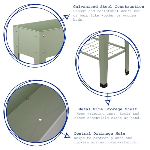 Harbour Housewares Elevated Raised Garden Bed with Legs & Storage Shelf - Anthracite - 1x Metal Raised Bed Galvanised Steel Planter Box for Growing Outdoor Plants, Vegetables, Flowers and Herbs