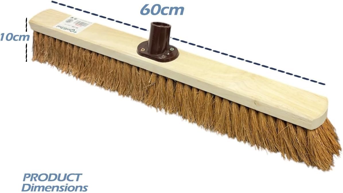 24” Soft Coco Bristle Broom Indoor Outdoor Soft Broom Sweeping Brush with Wooden Handle Natural Indoor Floor Brush with Dense Soft Bristles Brooms for Office Warehouse and Garage 60cm Brush