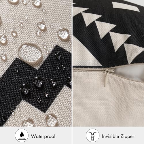 MIULEE 4 Pack Cushion Covers Outdoor Waterproof Throw Pillow Cover Home Pillow Case Pillowcases for Tent Park Bed Sofa Chair Bedroom Decorative Balcony 45x45cm 18x18inch Black