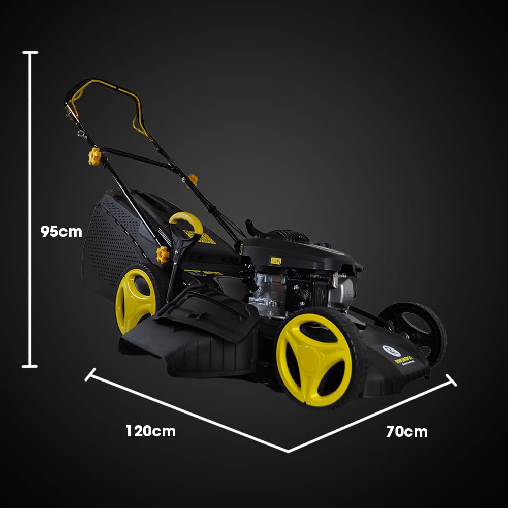 21″ Self Propelled RocwooD Petrol Mulching Lawnmower Folding Handle Side Chute 51CM Cut Width Rotary Blade 65 Litre Capacity 7 Cut Positions 173CC Engine