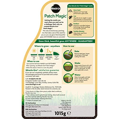 Miracle-Gro Patch Magic Grass Seed, Feed and Coir, 1015 g, Green