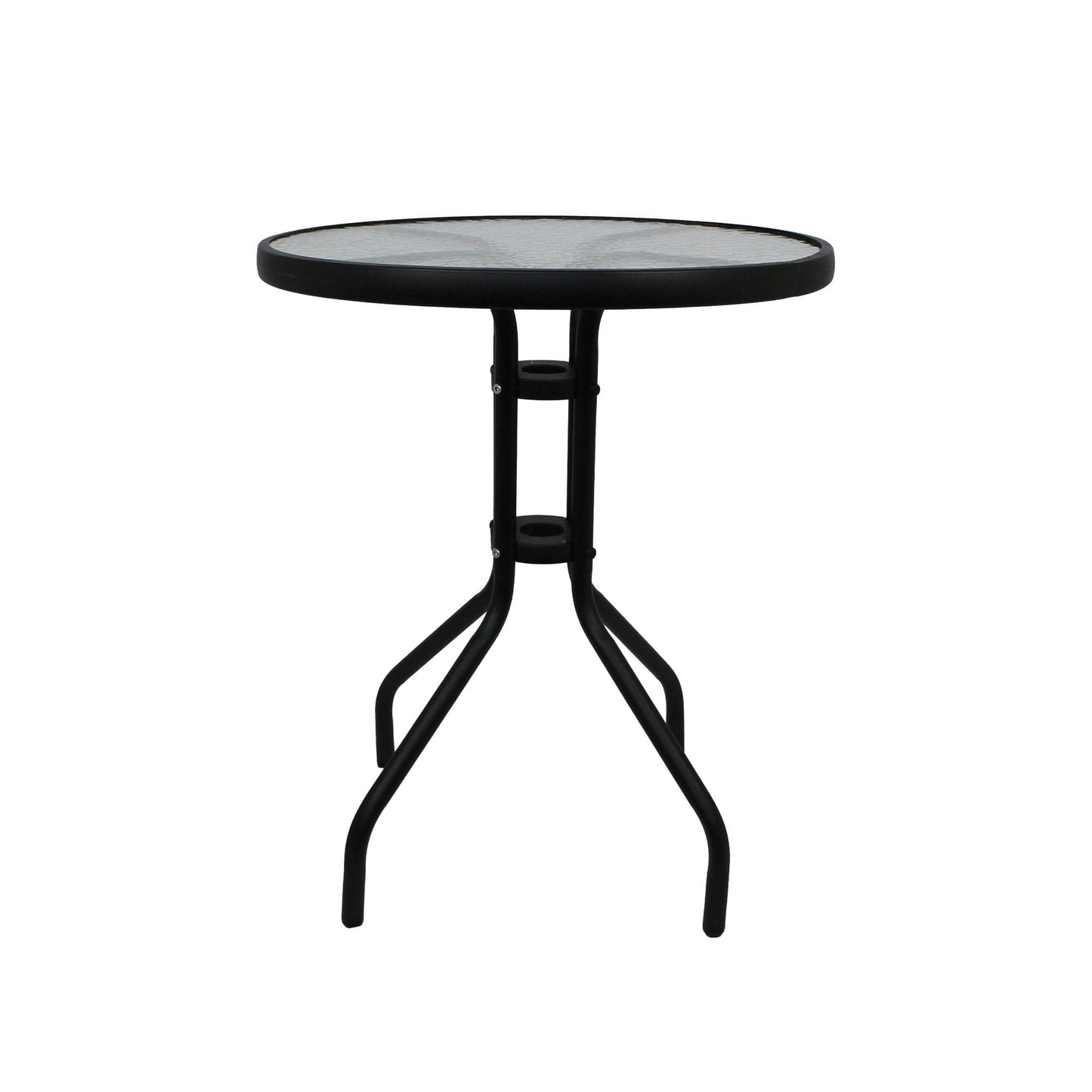Rammento 71cm, (27.95") Black Metal & Round Tempered Glass Bistro Table | 60x60x71cm Indoor/Outdoor Café Dining Table for Conservatory, Decking & Home | Lightweight & Portable Rippled Glass Table