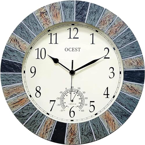OCEST 13 Inch Outdoor Garden Wall Clock with Thermometer