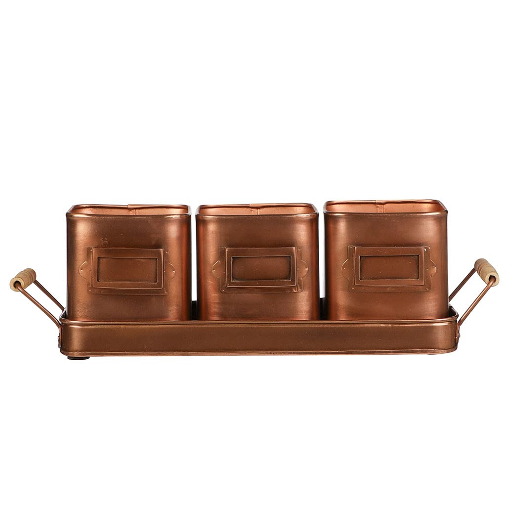 Dibor Indoor Herb Planters on Tray Set of 3 Rustic Copper Metal Kitchen Windowsill Plant Pots Spring Easter Gardening Gift