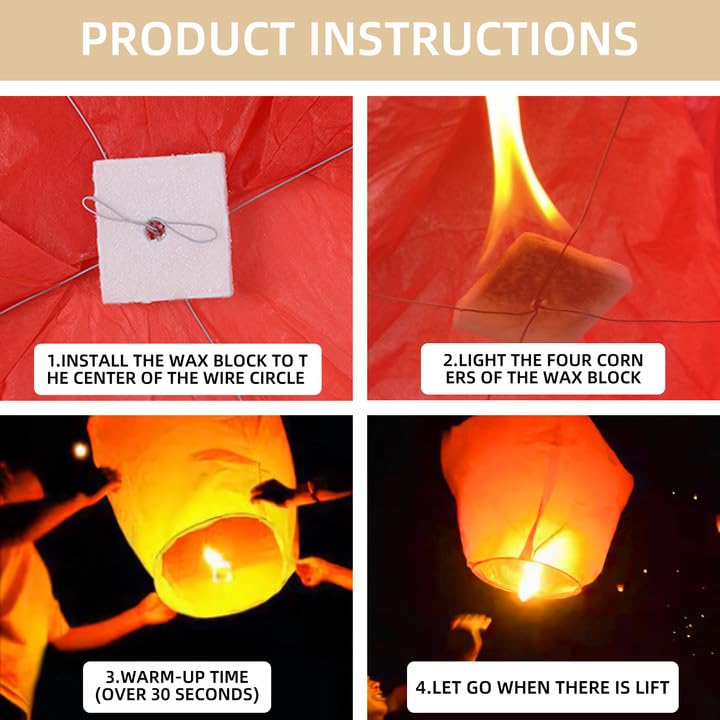 Sky Chinese Lanterns 10Pack Sky Lanterns to Release in Memory Love Color Large Memorial Paper Lanterns Birthday Wedding Funeral Christmas to Make Wishes (Red Heart)