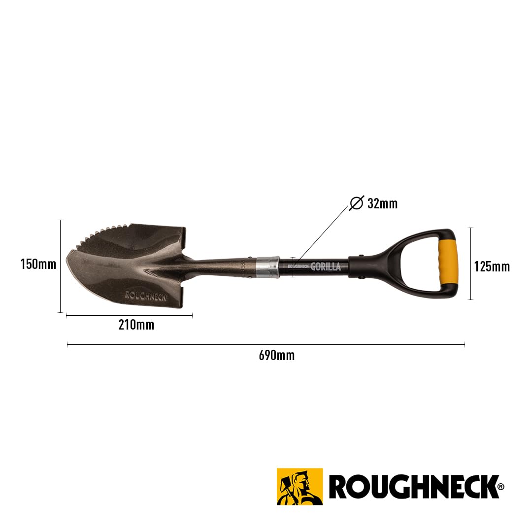Roughneck Gorilla Sharp-Edge Micro Shovel, Heavy-Duty Round Blade, Short Shaft for Slicing, Digging & Opening Bulk Bags in Small, Compact Spaces – 690mm (27”), Yellow/Grey