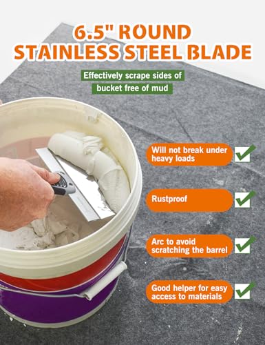 ROLLINGDOG Bucket Scoop - 6.5 inch Bucket Trowel for Drywall,Plaster,Stainless Steel Plaster Scoop,Idea for Clean Paint,Mortar,Putty,Plaster