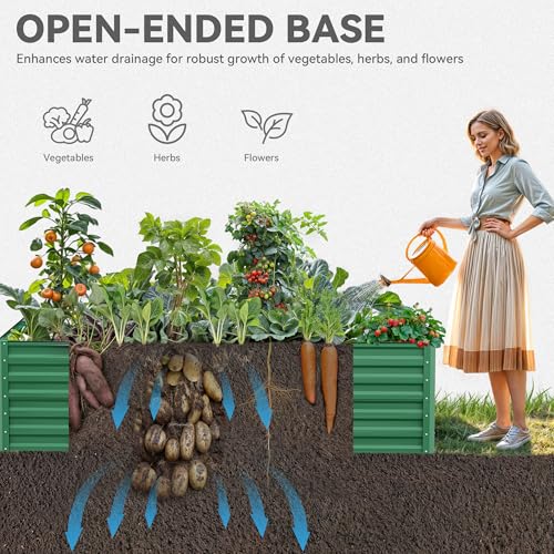 YITAHOME 2Pcs Outdoor Raised Garden Bed Kit 240x120x58cm, Raised Beds Thickened Zinc-Aluminum-Magnesium Metal Raised Beds for Garden with Support Rod & Gloves for Vegetables Flowers Fruits (Green)