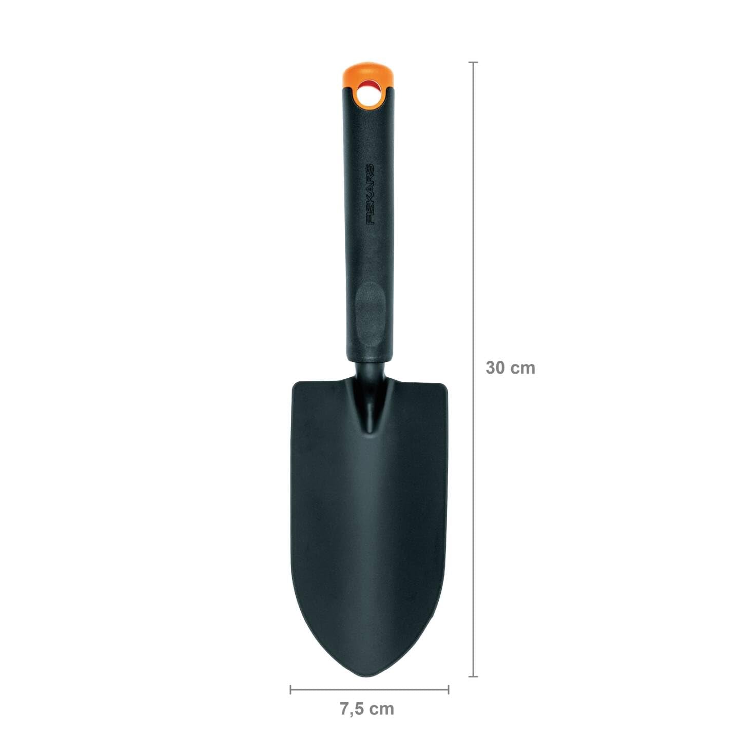 Fiskars Ergo Trowel, for Tough Soil, Length 30cm, Durable Steel Head/Plastic Handle, Black/Orange, 1027017