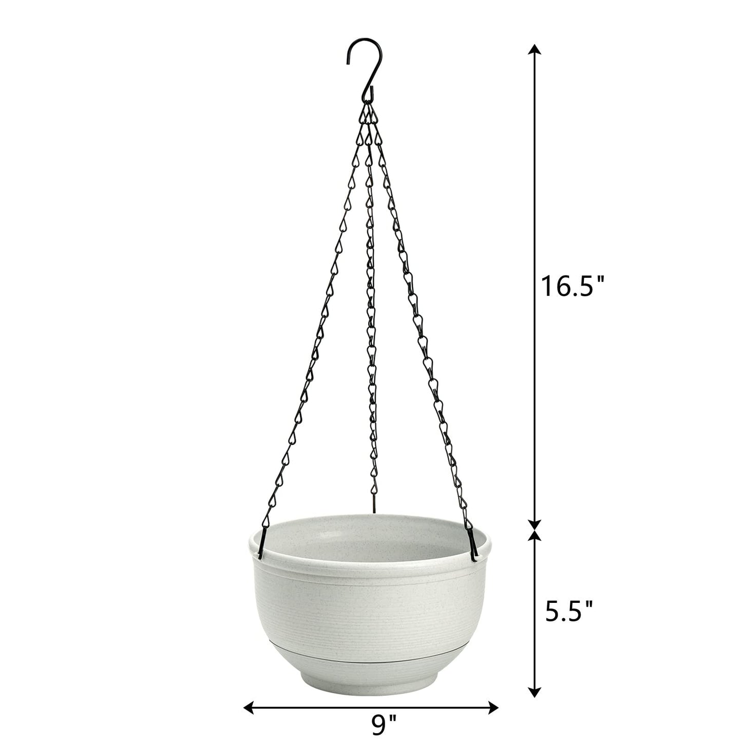 ZEAYEA Set of 2 Hanging Planter, 9 Inch Self Watering Hanging Flower Pot for Indoor Outdoor Plants, Plastic Plant Pot Container with Hanging Chain for Home Garden Decoration, White