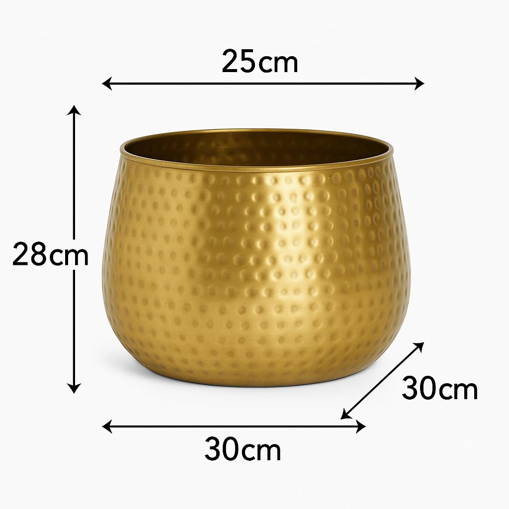 Medium Gold Hammered Metal Planter 30cm x 28cm