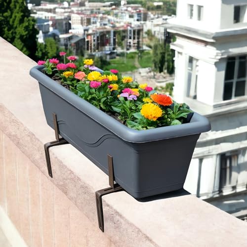 com-four® 4x flower box holders for balcony parapets and railings - flexible metal attachment for plant boxes - 2-way adjustable - no drilling (brown)
