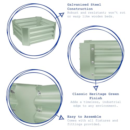 Harbour Housewares Raised Garden Bed - Green - 120 x 120cm - Square - Bottomless Metal Raised Bed Galvanised Steel Planter Box for Growing Outdoor Plants, Vegetables, Flowers and Herbs