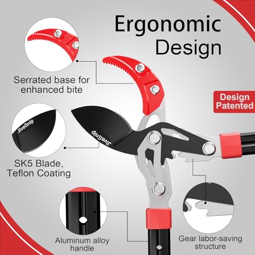JiveSnip Telescopic Loppers, Heavy-Duty Branch Cutter with Gear Labor-Saving Structure, SK5 Blades with Teflon Coating, Aluminum Alloy Handles