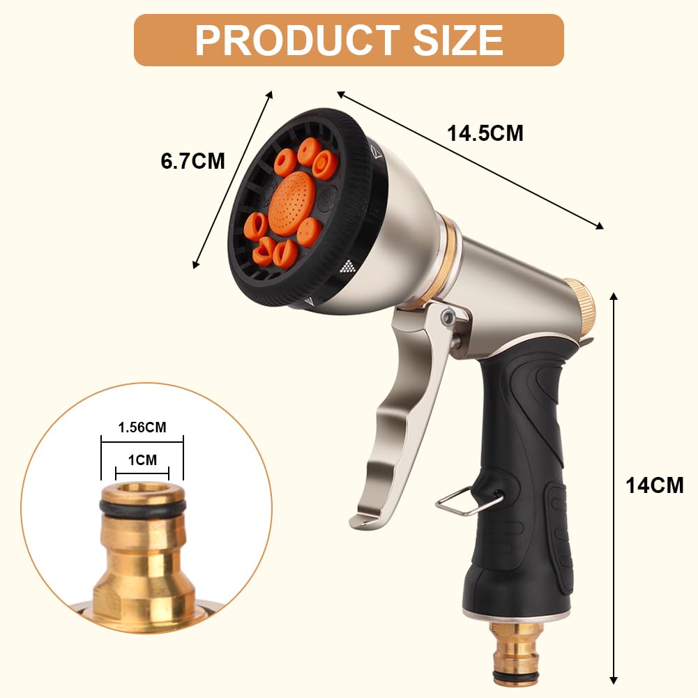 OFFCUP Hose Spray Gun, 9 Modes, Metal Body, Zinc Alloy, Globe Valve, 1/2 Inch Connection, Ideal for Gardening, Cleaning & Washing