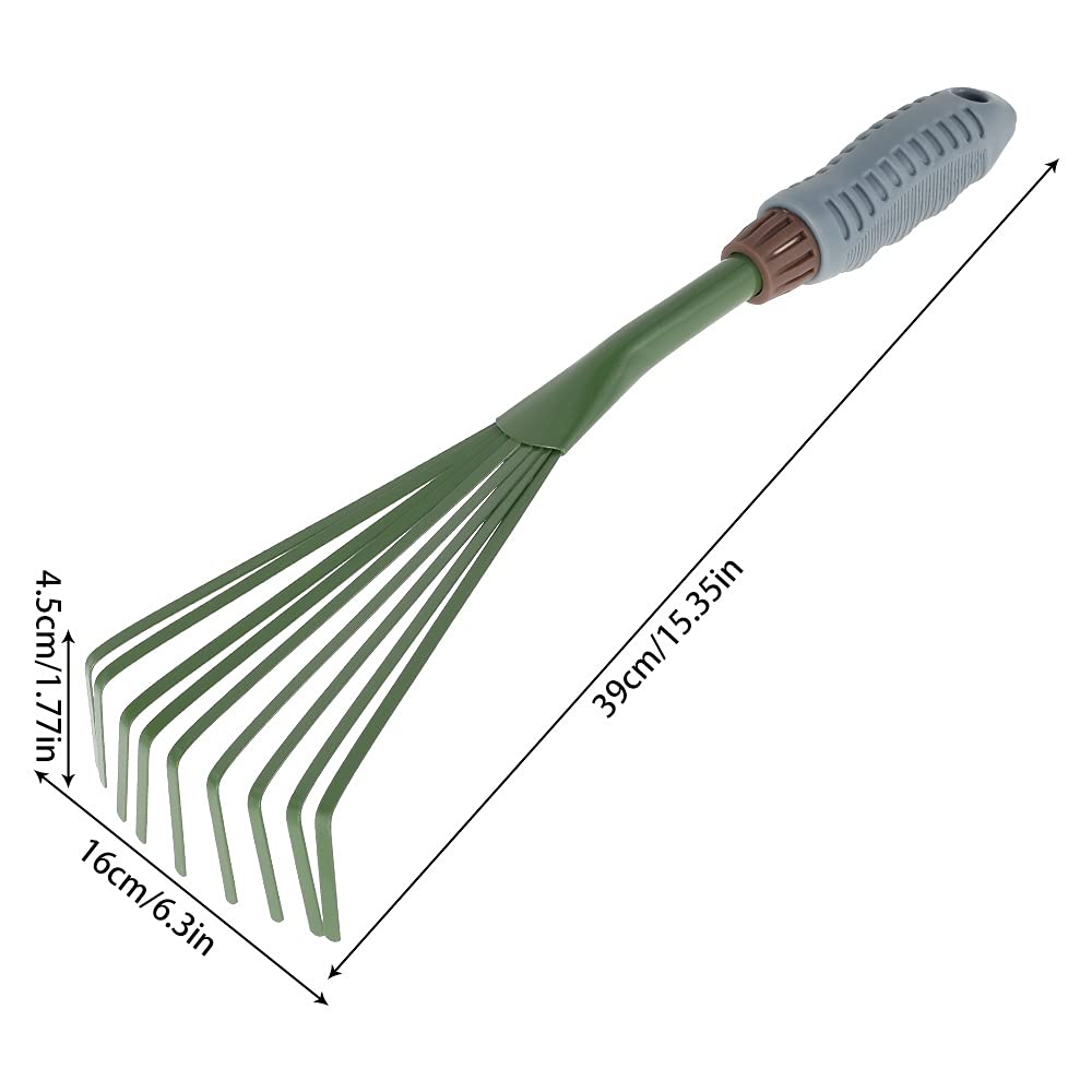 Mini Garden Rake 15.5 Inch 9 Root Iron Hand Fan Leaf Rake with Ergonomic Handle Heavy Duty Handheld Claw Rake for Garden Patio Backyard,Sweep,Picking