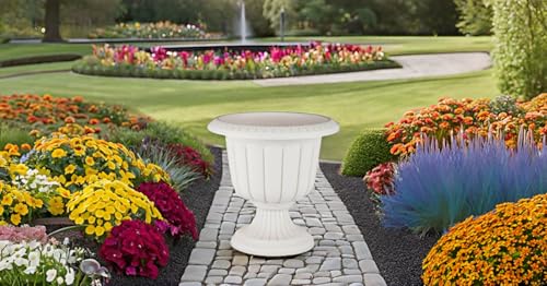 Tamersgifts Plastic Round Garden Urn Plant Pot Planter Outdoor Garden Stand Round -3 colours (Off White, Large)