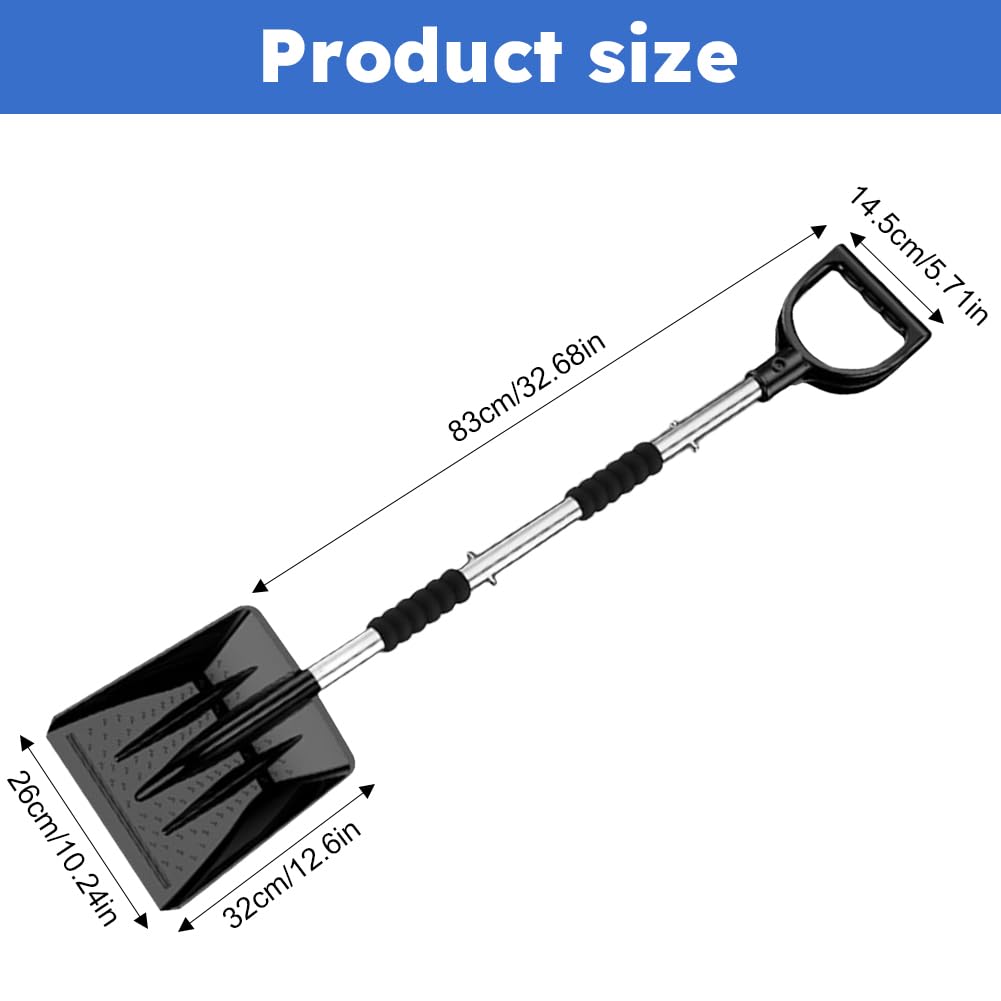 2025 Upgrade Snow Shovel - Detachable 3-Part Adjustable Telescopic Handle, Sand & Mud Removal Tool for Driveway Snow Removal