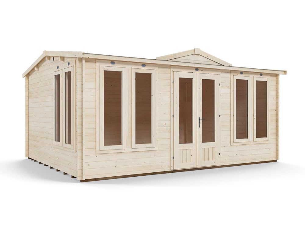 Dunster House Log Cabin Summer House 5 x 4 Metres Garden Room Office Man Cave DIY Outdoor Building Shed GhostFlower 34mm