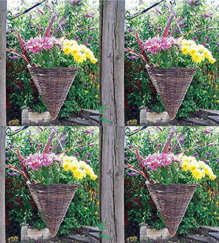 Garden Mile 12" Rattan Cone Garden Hanging Baskets Indoor Outdoor Hanging Planter Plant Pots Rattan Wicker Hanging Basket (12" Rattan Cone Basket) (Four Baskets)