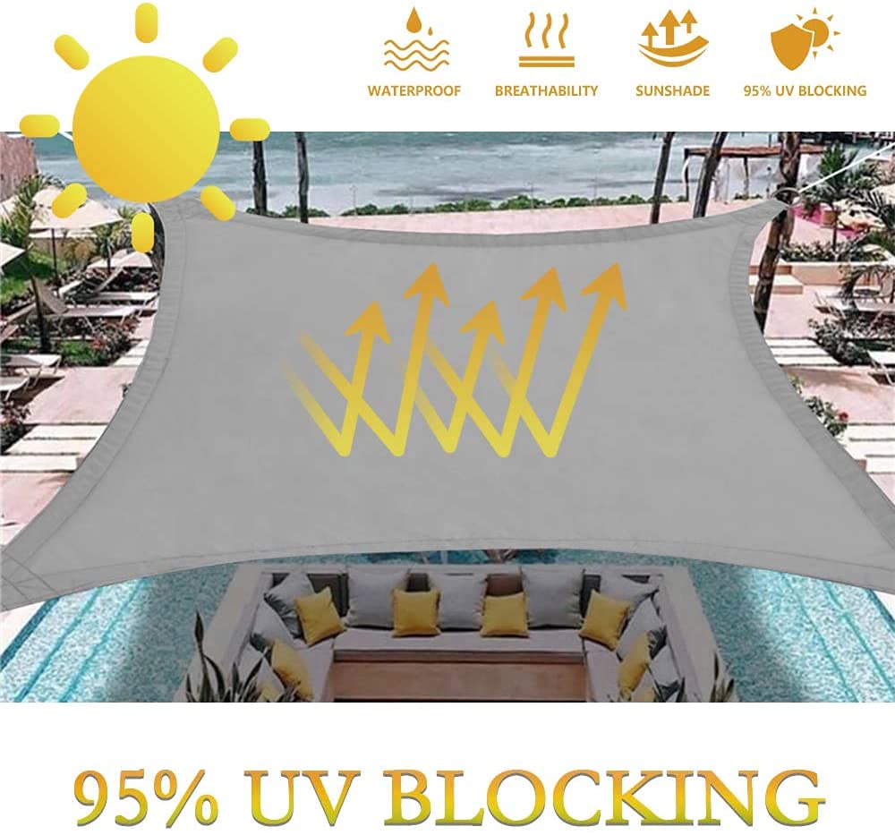 Dripex Sun Shade Sail Waterproof Rectangle Canopy, 2x3m PES Polyester 95% UV Block Shade Cover Sunscreen with Free Rope for Patio Party Backyard Lawn Garden Outdoor Activities, Grey
