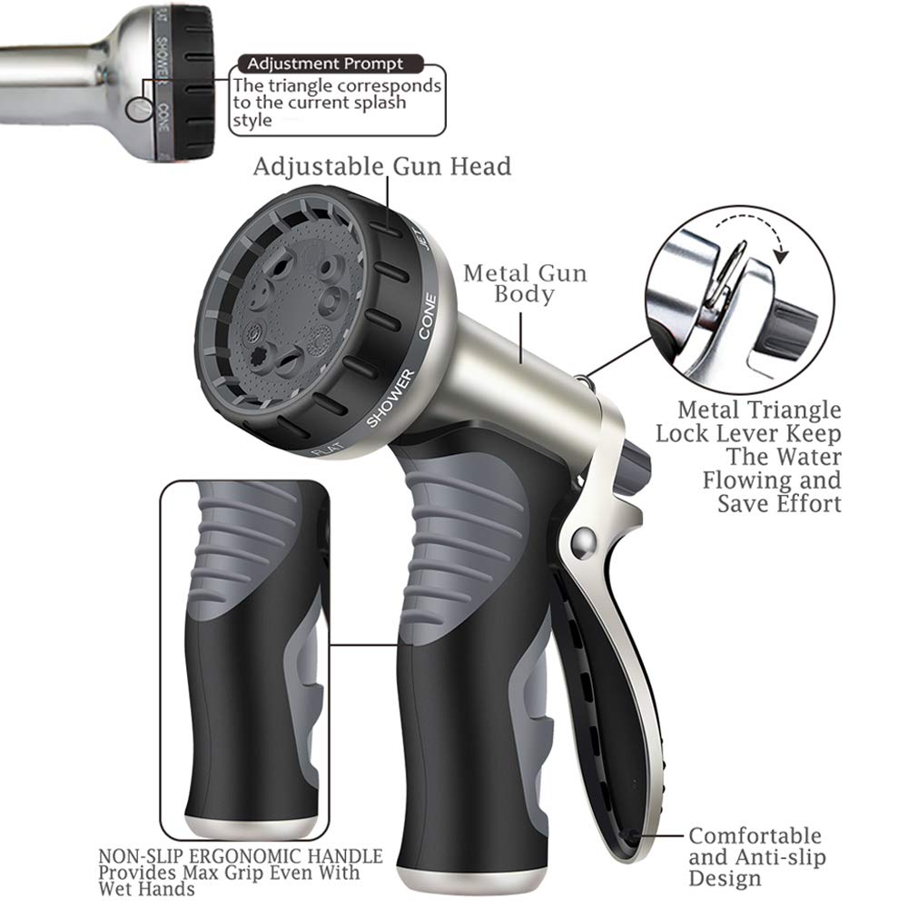 Upgraded Hose Pipe Spray Gun, Heavy Duty Metal Garden Hose Spray Gun,9 Adjustable Patterns Garden Hose Nozzles & Spray Gun, High Pressure Hose Nozzle (Black Gold Color)