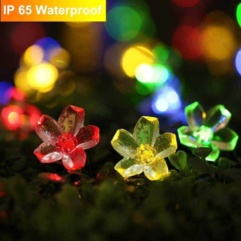 Solar String Lights Garden, 23ft 8 Modes 50 LED Blossom Solar Powered Fairy Lights Waterproof Outdoor Flower String Lights for Patio, Yard, Tree, Home, Lawn, Wedding, Party Decorations (Multi Colour)